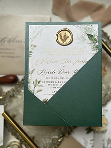 Botanical Greenery and Gold Foil Wedding Invitations with Wax Seals