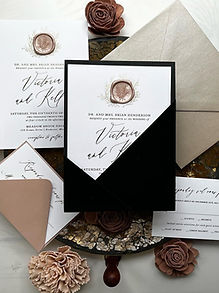 Angled Velvet Pocket Foil Botanical Wedding Invitations Black