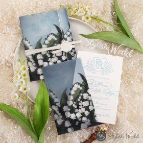 Delicate Lily Of The Valley Vellum Wrapped Letterpress Wedding Invitation Swpi182