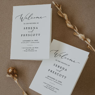 Delicate Black Calligraphy Folded Wedding Program