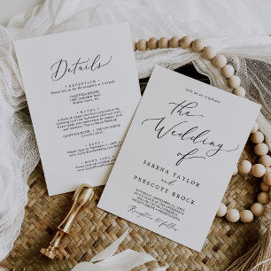Delicate Black Calligraphy Front and Back Wedding Invitation