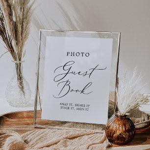 Delicate Black Calligraphy Photo Guest Book Poster