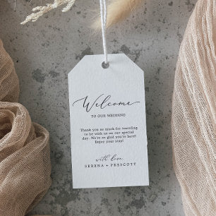 Delicate Black Calligraphy Wedding Welcome Gift Tags