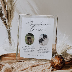 Delicate Calligraphy Dog Photo Signature Drinks Poster