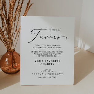 Delicate Calligraphy Wedding In Lieu Of Favors Pedestal Sign