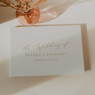 Delicate Gold and Cream Monogram Back Wedding Guest Book
