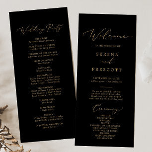Delicate Gold Calligraphy Black Wedding Program