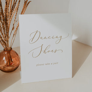 Delicate Gold Calligraphy Wedding Dancing Shoes Pedestal Sign