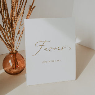Delicate Gold Calligraphy Wedding Favors Pedestal Sign