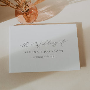 Delicate Silver Calligraphy Monogram Back Wedding Guest Book