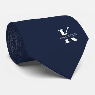 Denim Blue Elegant Monogram + Name One-Sided Neck Tie