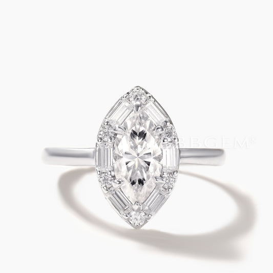 1 Carat Vintage Marquise Diamond Engagement Ring with Moissanite IGI Certified Lab Diamond Ring