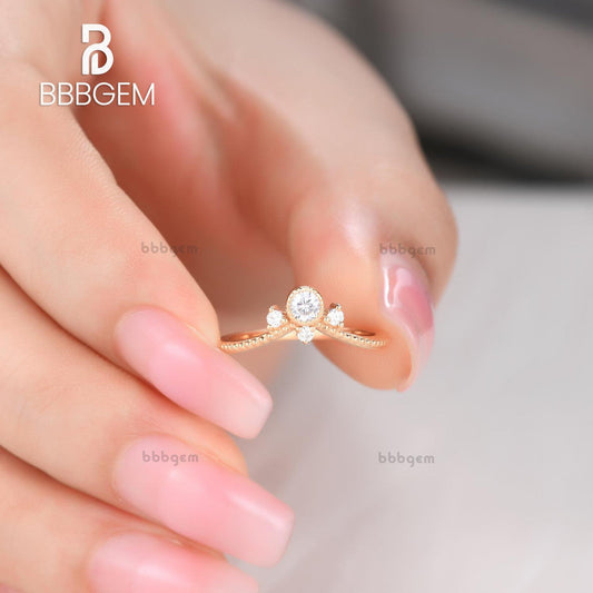 Floral Petite Curve Diamond Wedding Beaded Band in 18K Yellow Gold for Women