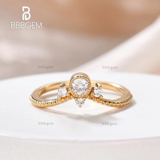 Floral Petite Curve Diamond Wedding Beaded Band in 18K Yellow Gold for Women