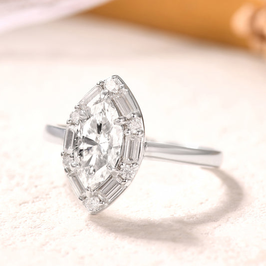 1 Carat Vintage Marquise Diamond Engagement Ring with Moissanite IGI Certified Lab Diamond Ring