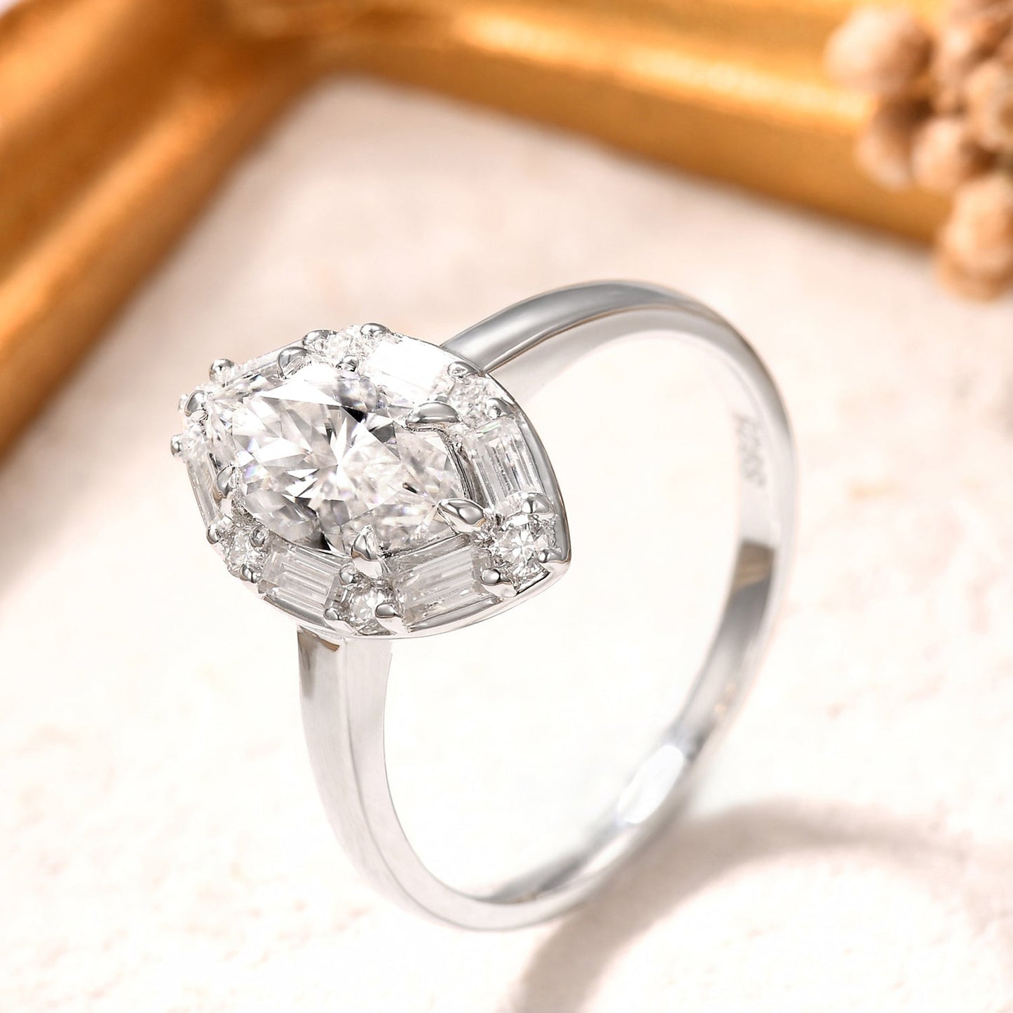 1 Carat Vintage Marquise Diamond Engagement Ring with Moissanite IGI Certified Lab Diamond Ring