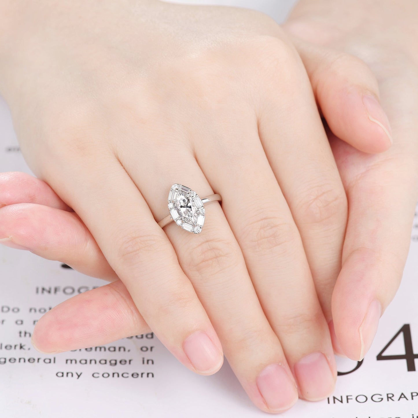 1 Carat Vintage Marquise Diamond Engagement Ring with Moissanite IGI Certified Lab Diamond Ring