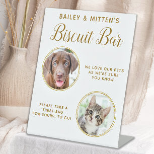 Dog Wedding Favor Chic Gold Pet Photo Biscuit Bar Pedestal Sign