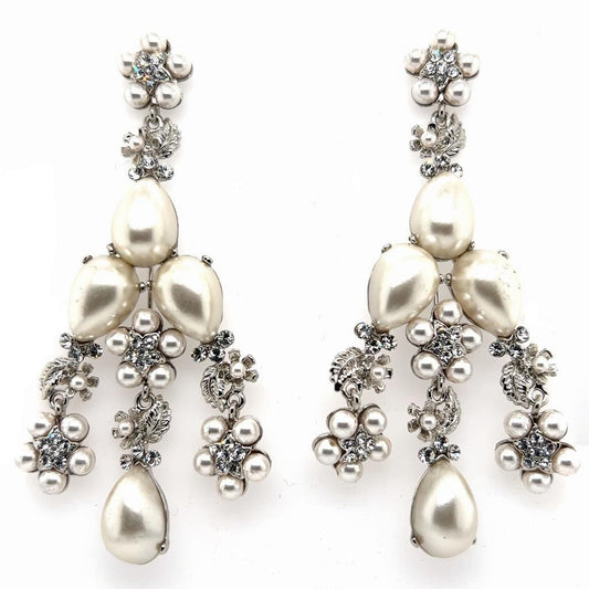 Floral Pearl Statement Chandelier Earrings Style No. E215