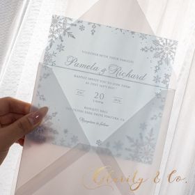 Dreamy Blue Squure Snowflake Acrylic Wedding Invitation CAX177