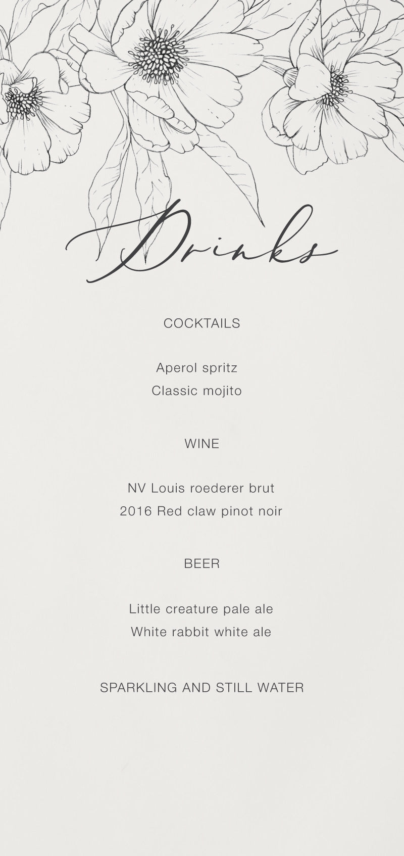 Graphite BloomsMenu Cards by Nicole C.