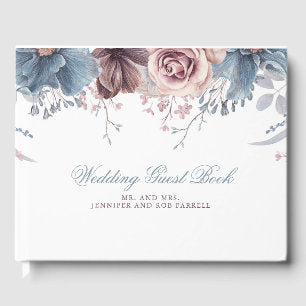 Dusty Blue and Mauve Floral Wedding Guest Book