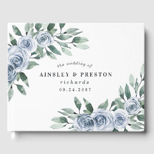 Dusty Blue Elegant Floral Boho Rose Rustic Wedding Guest Book