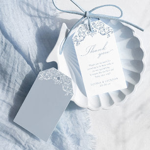 Dusty Blue Elegant Vintage Script Thank You Gift Tags