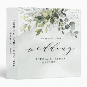 Dusty Blue Eucalyptus Greenery Wedding Photo Album 3 Ring Binder