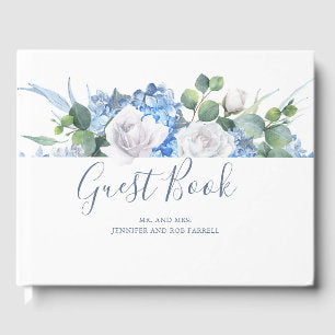 Dusty Blue Floral Greenery Hydrangea Wedding Guest Book