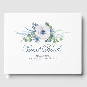 Dusty Blue Floral Greenery Wedding Guest Book