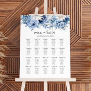 Dusty Blue Floral Large Wedding Seating Chart Foam Board