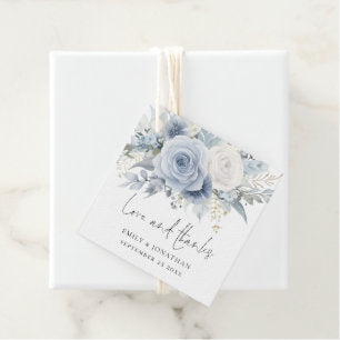 Dusty Blue Florals Love Thanks Wedding Favor Tags