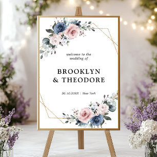 Dusty Blue Mauve Geometric Wedding Welcome Poster