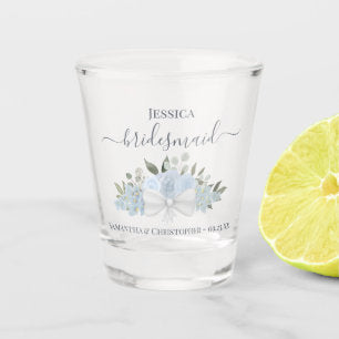 Dusty Blue Roses Elegant Bridesmaid Wedding Shot Glass