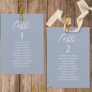 Dusty Blue Seating Plan Cards with Guest Names