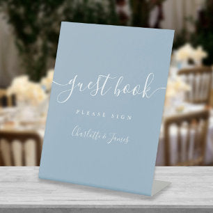 Dusty Blue Signature Script Guest Book Pedestal Sign