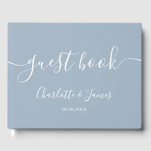 Dusty Blue Signature Script Wedding Guest Book