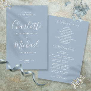 Dusty Blue Signature Script Wedding Program
