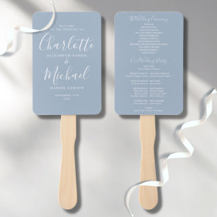 Dusty Blue Signature Script Wedding Program Hand Fan