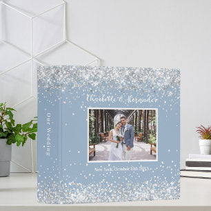 Dusty blue silver wedding photo 3 ring binder