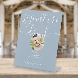 Dusty Blue Wedding Pet Signature Drink Pedestal Sign