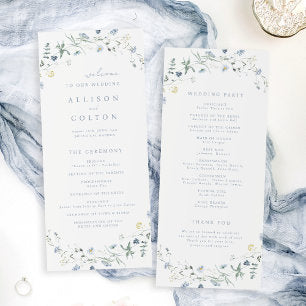 Dusty Blue Wildflower Rustic Boho Wedding Program