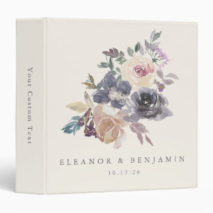 Dusty Purple Floral Watercolor Custom Wedding 3 Ring Binder