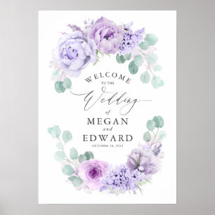 Dusty Purple Floral Wedding Welcome Poster