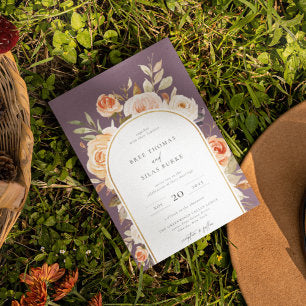 Earthy Autumn Botanical Floral Arch Frame Wedding Invitation