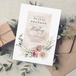 Earthy Shades Flowers Boho Elegant Wedding Invitation