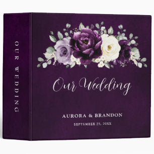 Eggplant Purple Plum Ivory White Floral Wedding 3 3 Ring Binder