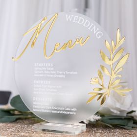 Elegant Frosted 3D Acrylic Leaf Design Wedding Dinner Menu Cards CSX013