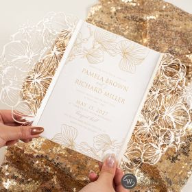Elegant Gold Foil Autumn Leaves Laser Cut Wedding Invitation Swws383